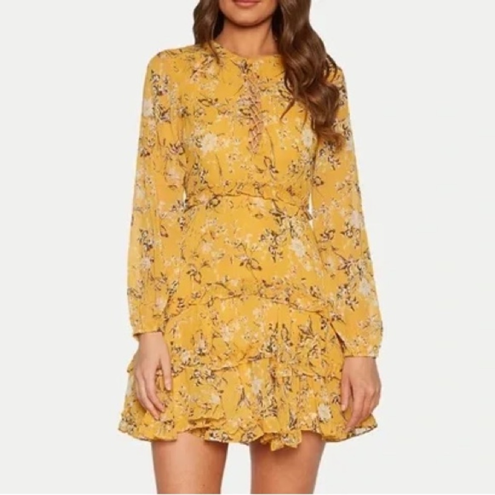Bardot Yellow Floral Long Sleeve Dress